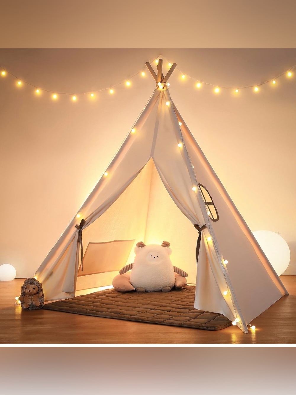besrey Kids Tent, Teepee Play Tent with Lights and Padded Mat, Portable